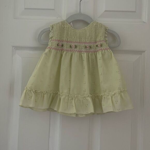 Sundress Other - Little Bitty Sundress with Floral Embroidery vintage Size 6/9 months yellow Baby